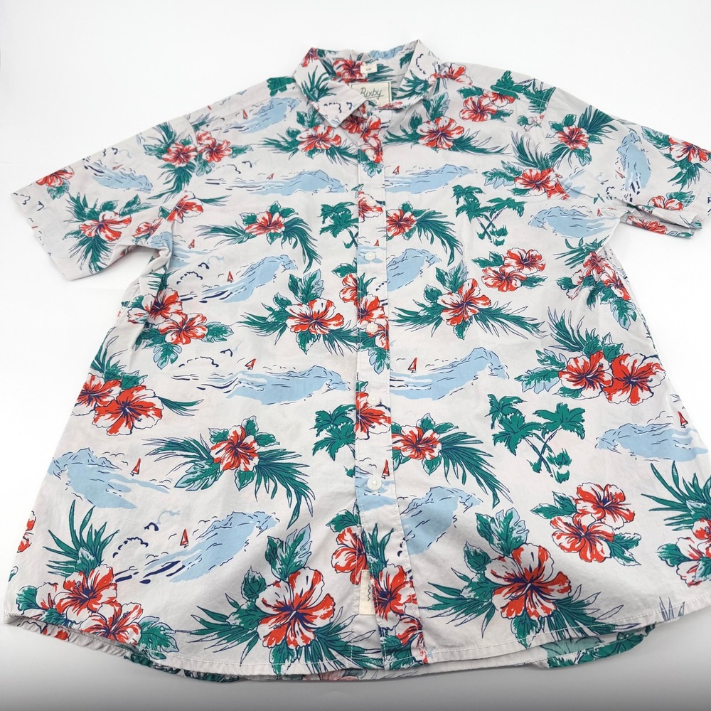 Bixby Nomad Mens Slim Fit Tropical Hibiscus Floral‎ Short Sleeve Button Shirt L